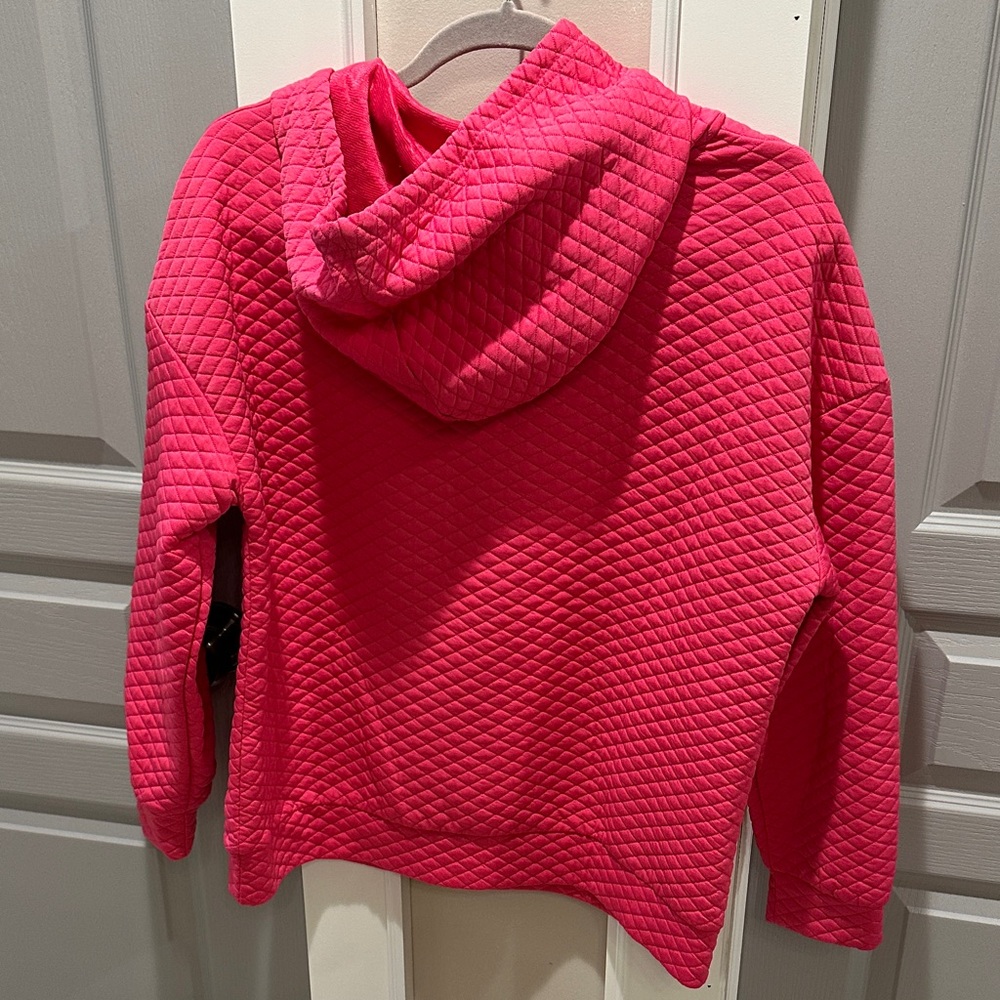 Quilted Bright Pink Hoodie Sweatshirt - Picture 4 of 5